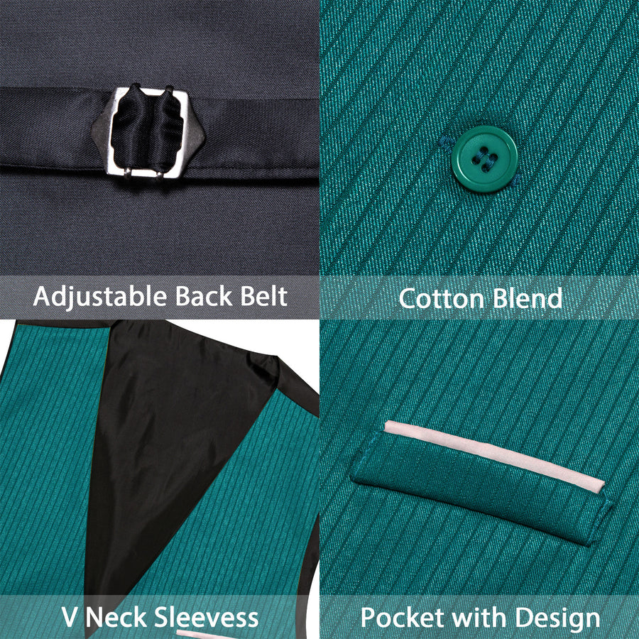 Nile Blue Solid Men's V Neck Vest Set vest set - Sophisticated Gentlemen