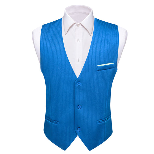 Bright Blue Solid Men's V Neck Vest Set vest set S (Chest 40")   - Sophisticated Gentlemen