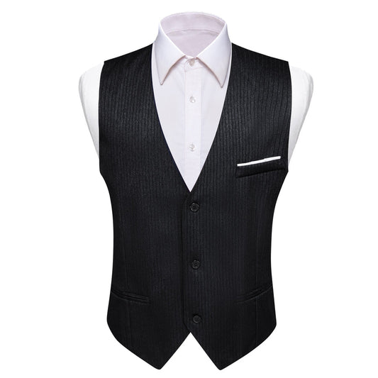 Black Solid Men's V Neck Vest Set vest set S (Chest 40")   - Sophisticated Gentlemen