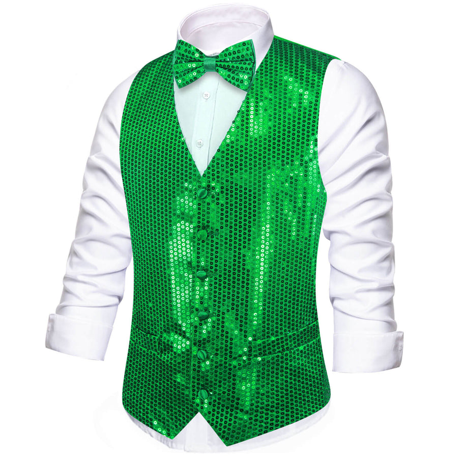 Shining Lime Green Sequins Bowtie Vest Set vest set - Sophisticated Gentlemen