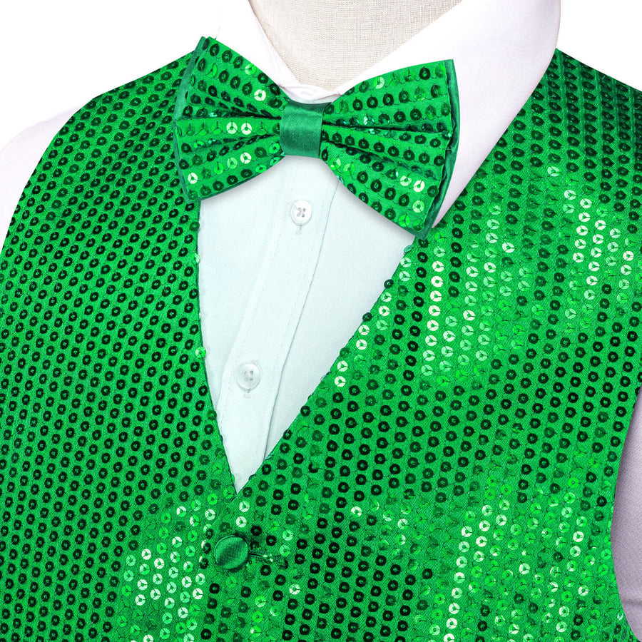 Shining Lime Green Sequins Bowtie Vest Set vest set - Sophisticated Gentlemen