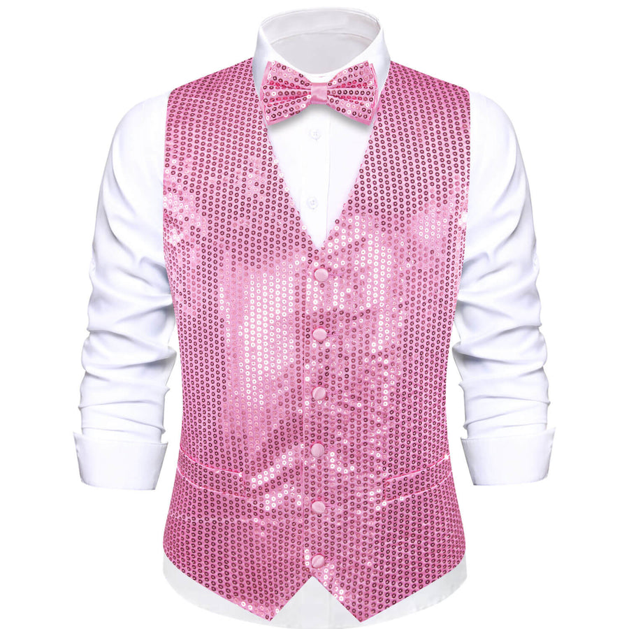 Shining Taffy Pink Sequins Bowtie Vest Set vest set S (Chest 40") - Sophisticated Gentlemen
