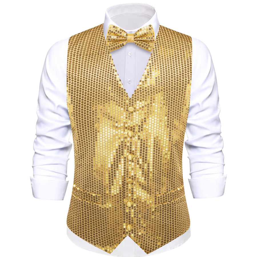 Shining Gold Sequins Bowtie Vest Set vest set S (Chest 40") - Sophisticated Gentlemen