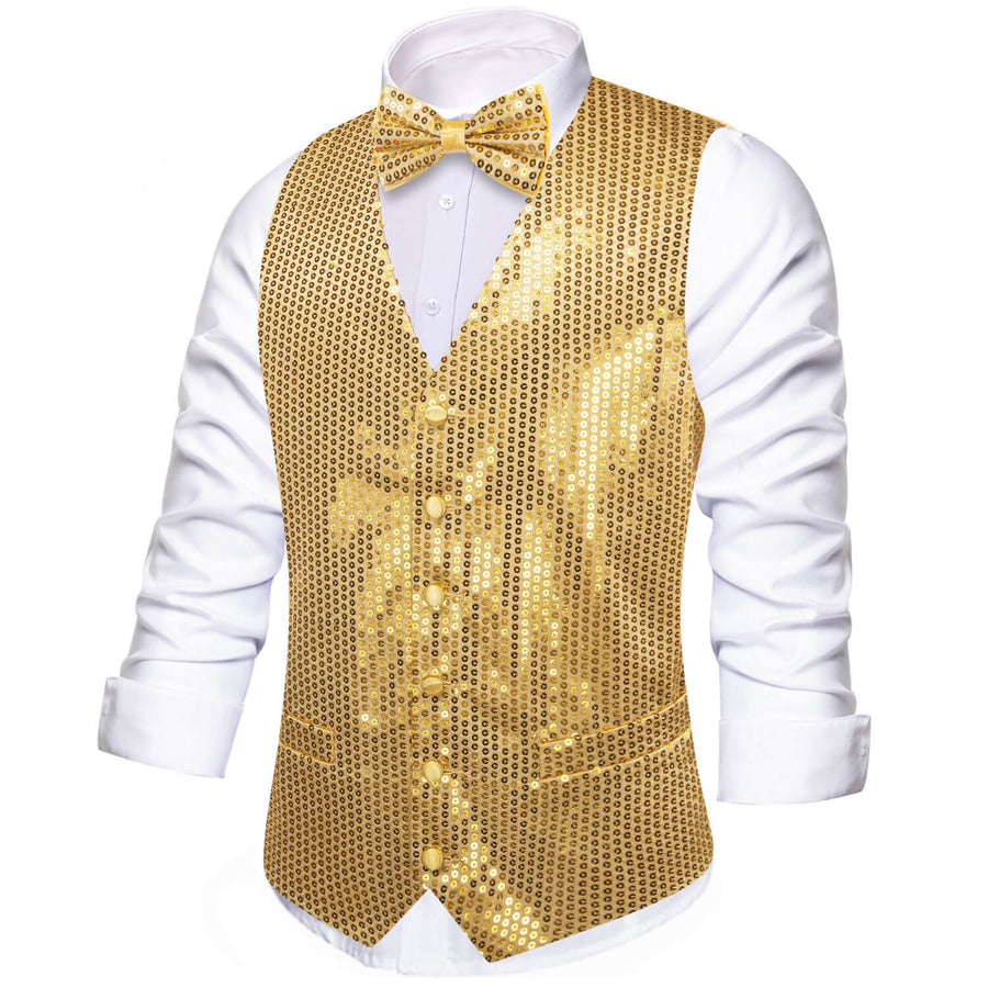 Shining Gold Sequins Bowtie Vest Set vest set - Sophisticated Gentlemen