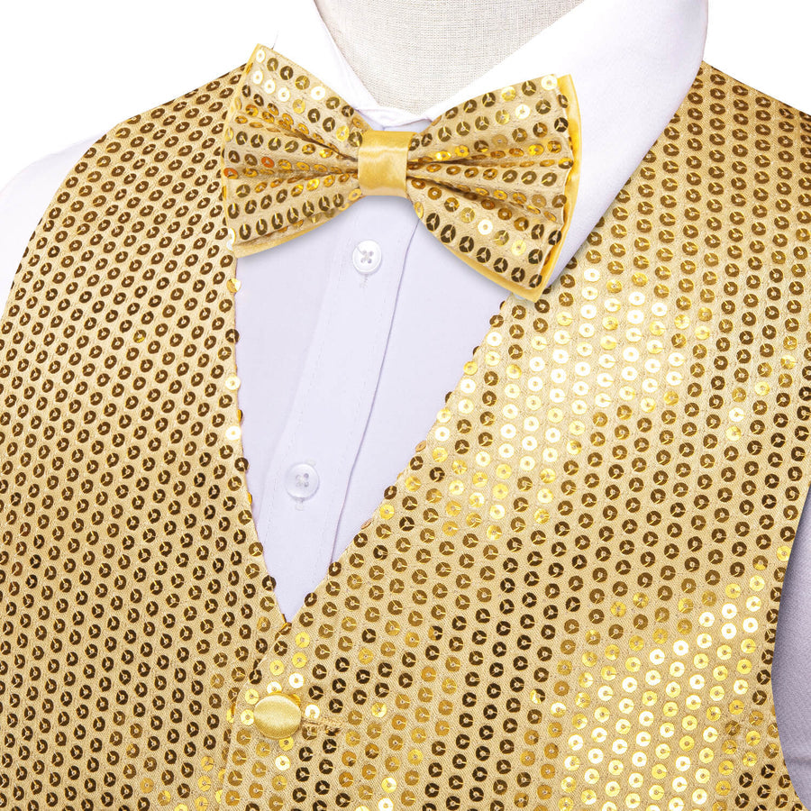 Shining Gold Sequins Bowtie Vest Set vest set - Sophisticated Gentlemen
