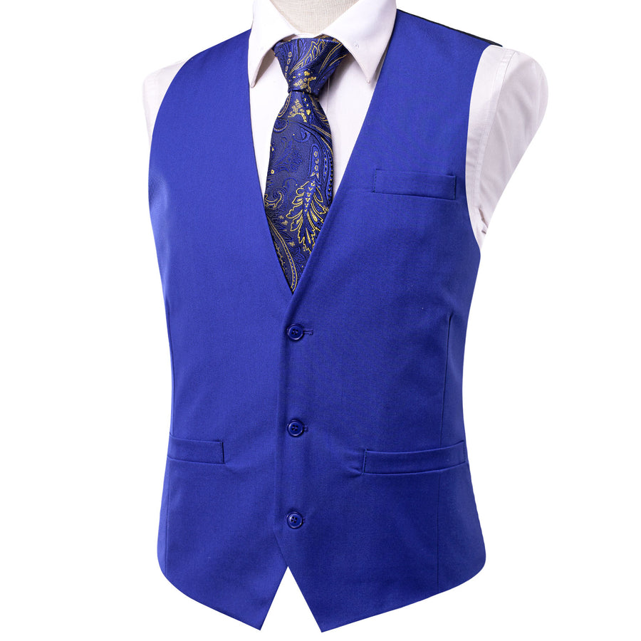 Blue Cotton Solid Splicing Jacquard Men's Vest Set vest set - Sophisticated Gentlemen