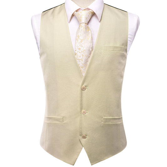 Champagne Cotton Solid Splicing Jacquard Men's Vest Set vest set S (Chest 40")   - Sophisticated Gentlemen