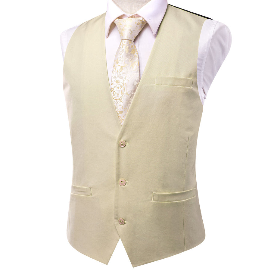 Champagne Cotton Solid Splicing Jacquard Men's Vest Set vest set - Sophisticated Gentlemen