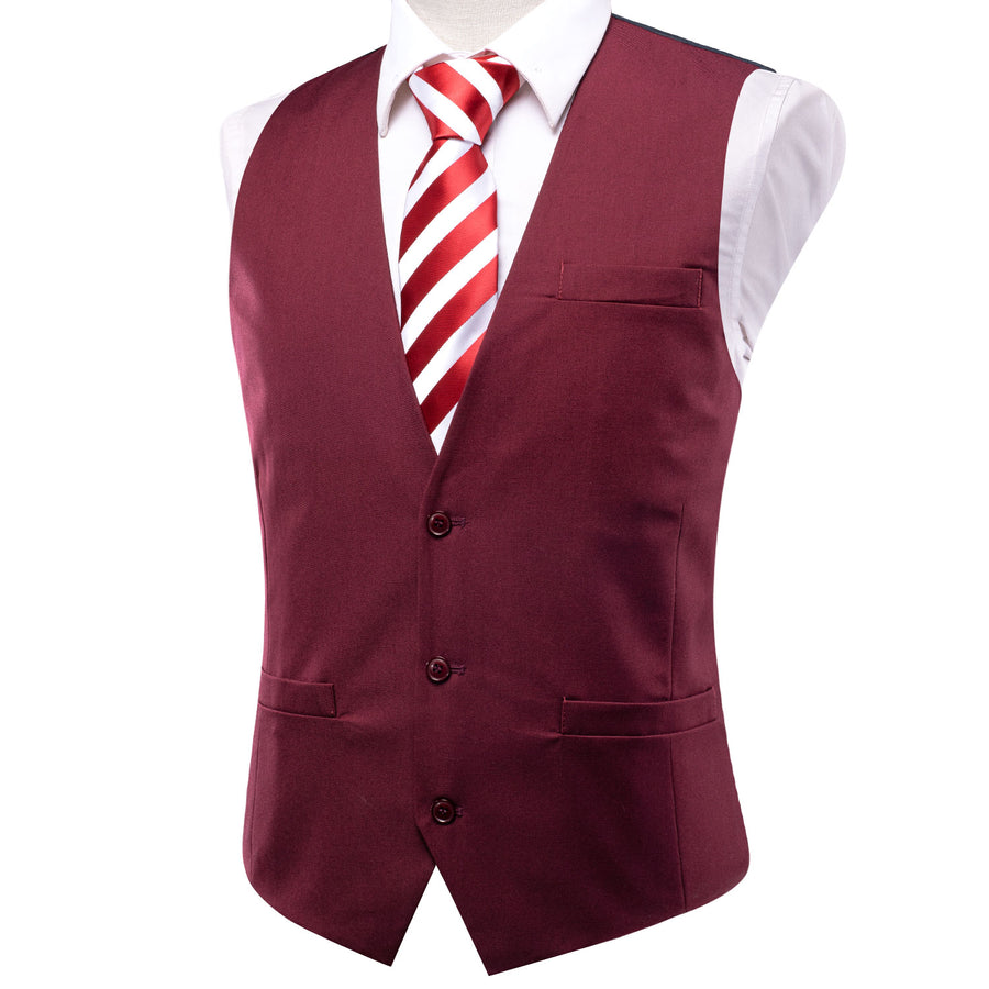 Burgundy Red Cotton Solid Splicing Jacquard Men's Vest Set vest set - Sophisticated Gentlemen