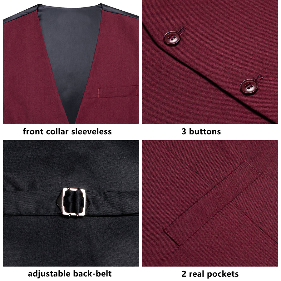 Burgundy Red Cotton Solid Splicing Jacquard Men's Vest Set vest set - Sophisticated Gentlemen