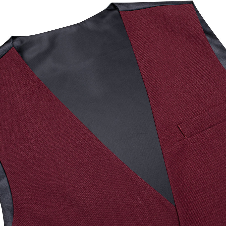 Burgundy Red Cotton Solid Splicing Jacquard Men's Vest Set vest set - Sophisticated Gentlemen