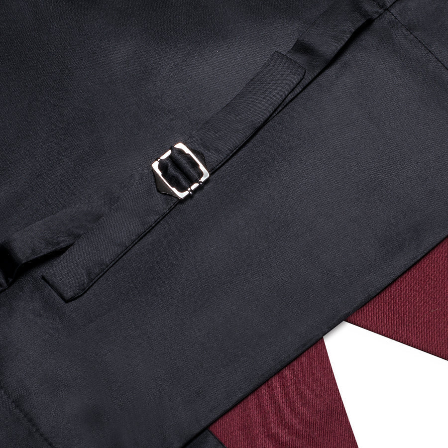 Burgundy Red Cotton Solid Splicing Jacquard Men's Vest Set vest set - Sophisticated Gentlemen