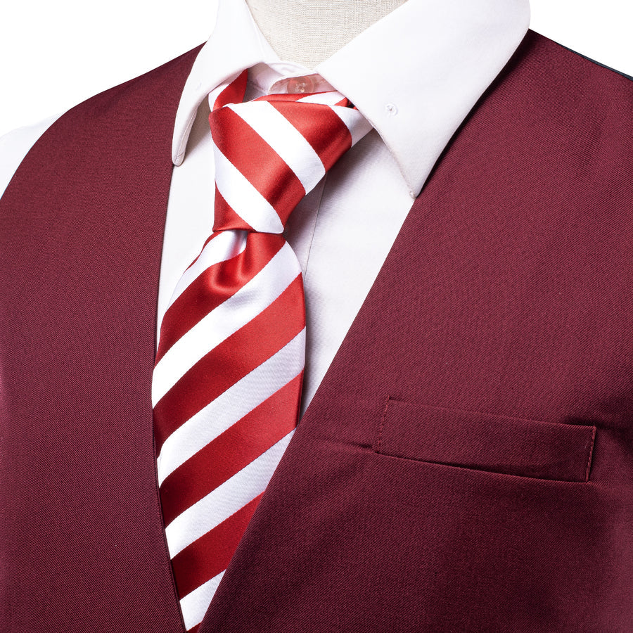 Burgundy Red Cotton Solid Splicing Jacquard Men's Vest Set vest set - Sophisticated Gentlemen
