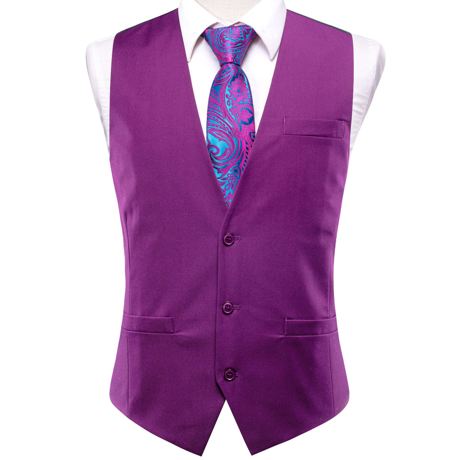 Purple Cotton Solid Splicing Jacquard Vest Set vest set S (Chest 40") - Sophisticated Gentlemen