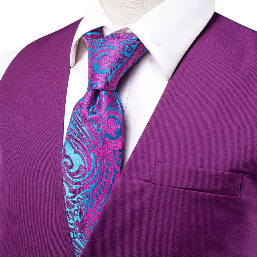 Purple Cotton Solid Splicing Jacquard Vest Set vest set - Sophisticated Gentlemen