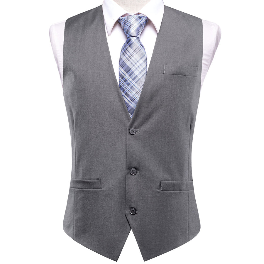 Gray Cotton Solid Splicing Jacquard Men's Vest Set vest set S (Chest 40") - Sophisticated Gentlemen