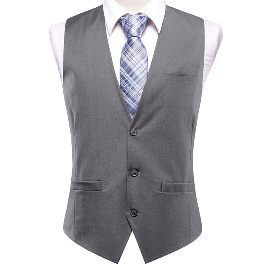Gray Cotton Solid Splicing Jacquard Men's Vest Set vest set S (Chest 40")   - Sophisticated Gentlemen