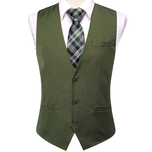 Green Cotton Solid Splicing Jacquard Men's Vest Set vest set S (Chest 40")   - Sophisticated Gentlemen