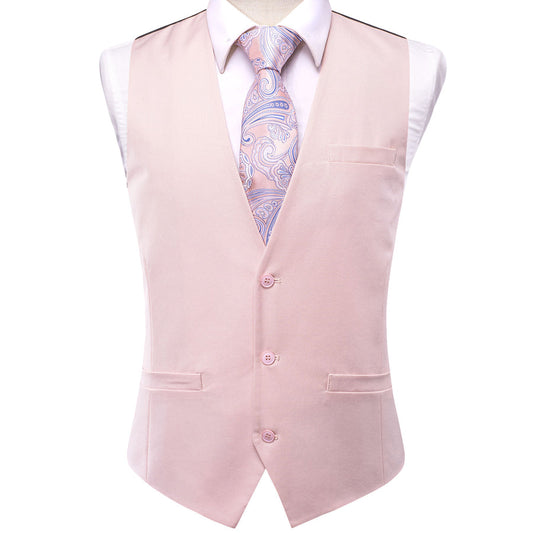 Baby Pink Cotton Solid Splicing Jacquard Men's Vest Set vest set S (Chest 40")   - Sophisticated Gentlemen