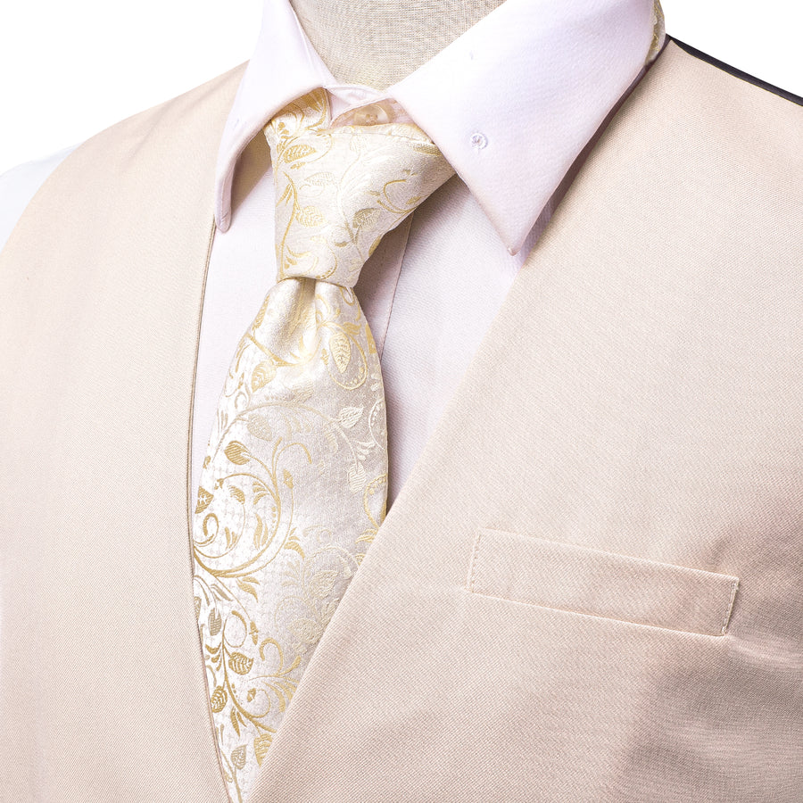 Beige Cotton Solid Splicing Jacquard Men's Vest Set vest set - Sophisticated Gentlemen