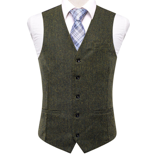 Dark Green Solid Wool Splicing Jacquard Men's Vest Set vest set S (Chest 40")   - Sophisticated Gentlemen