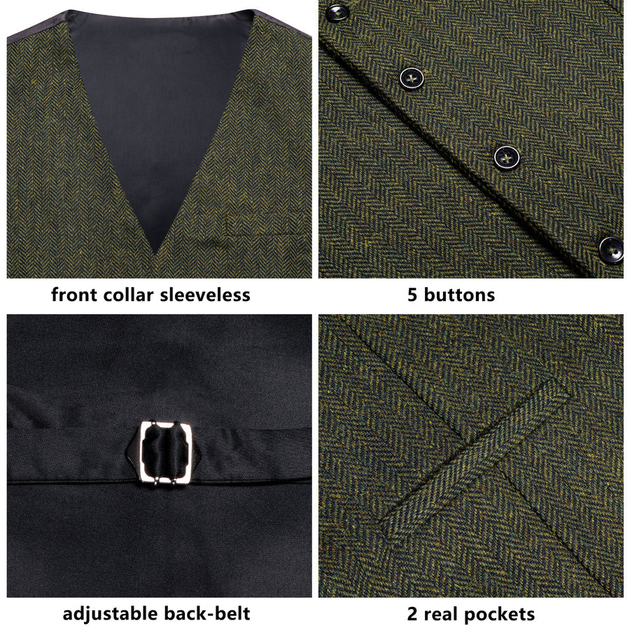 Dark Green Solid Wool Splicing Jacquard Men's Vest Set vest set - Sophisticated Gentlemen
