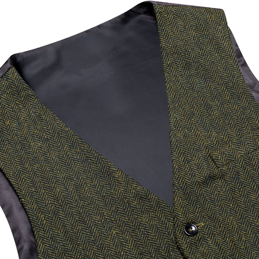 Dark Green Solid Wool Splicing Jacquard Men's Vest Set vest set - Sophisticated Gentlemen