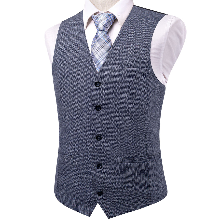 Blue Gray Solid Wool Splicing Jacquard Men's Vest Set vest set - Sophisticated Gentlemen