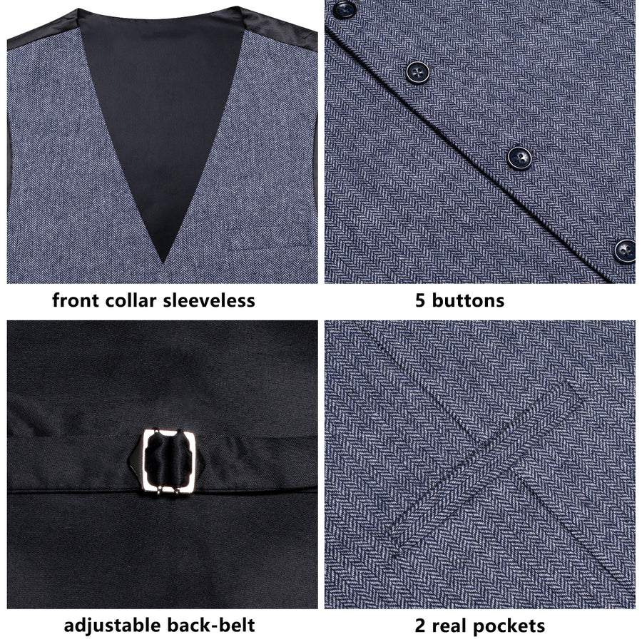 Blue Gray Solid Wool Splicing Jacquard Men's Vest Set vest set - Sophisticated Gentlemen
