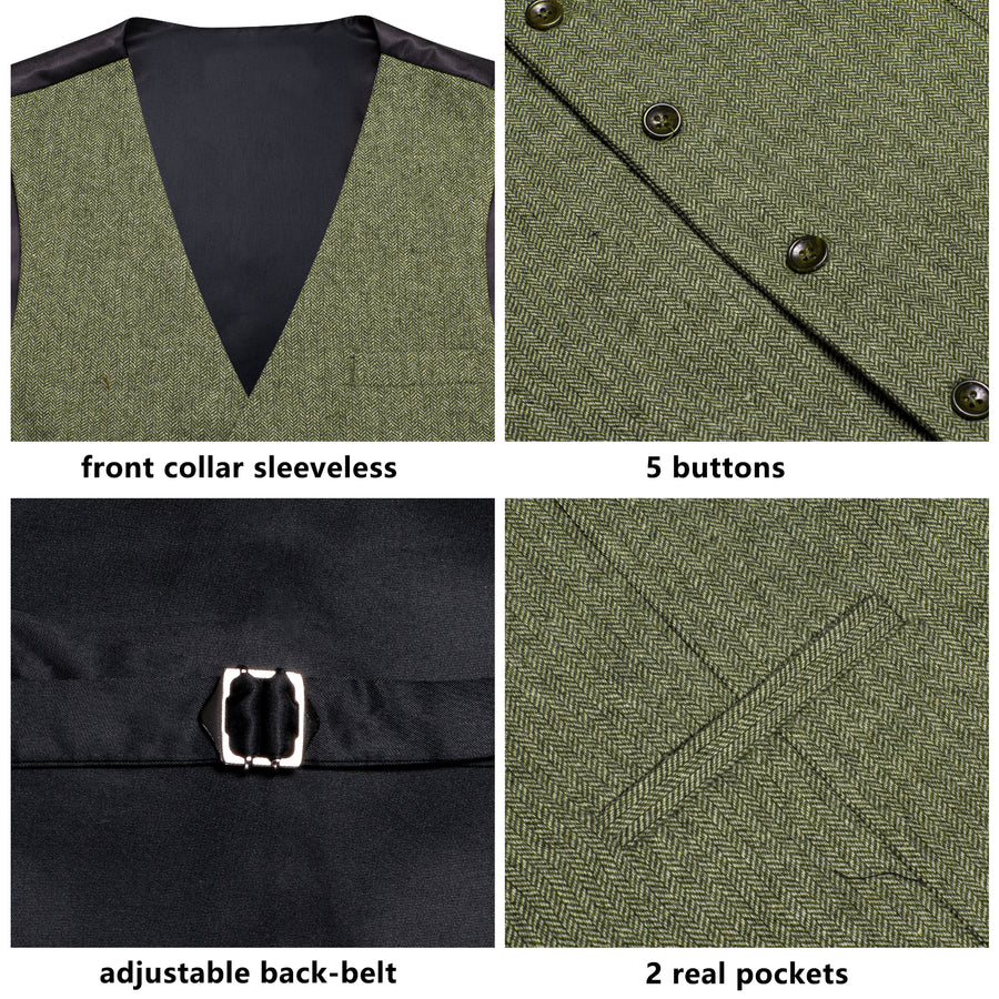 Green Solid Wool Splicing Jacquard Men's Vest Set vest set - Sophisticated Gentlemen