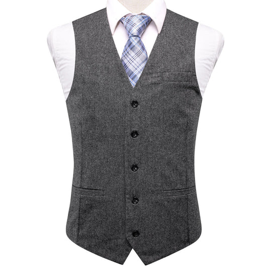 Dark Gray Solid Wool Splicing Jacquard Men's Vest Set vest set S (Chest 40")   - Sophisticated Gentlemen