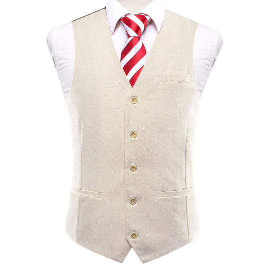 Champagne Solid Wool Splicing Jacquard Men's Vest Set vest set S (Chest 40")   - Sophisticated Gentlemen