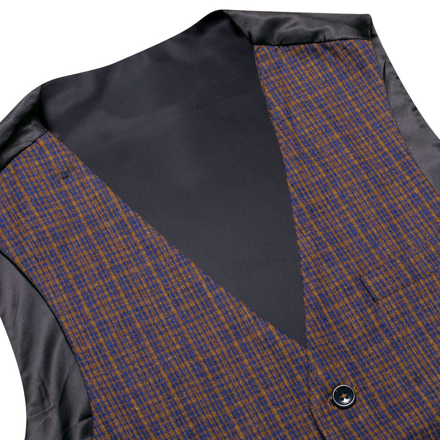 Golden Blue Plaid Wool Splicing Jacquard Men's Vest Set vest set    - Sophisticated Gentlemen