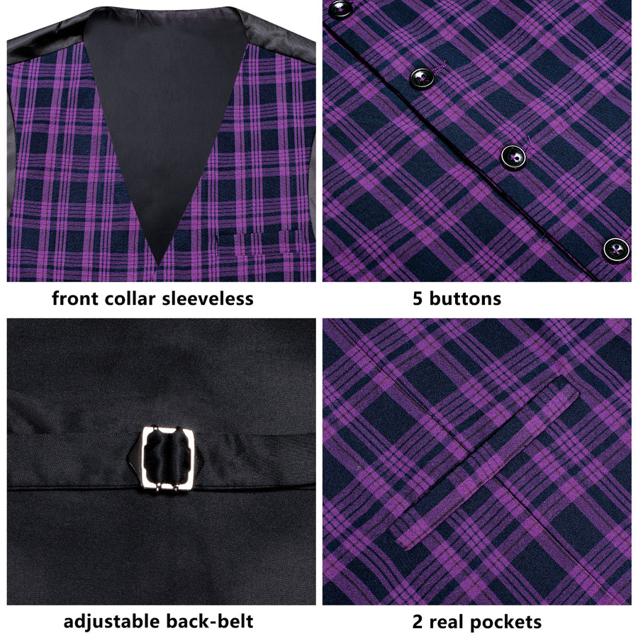 Black Purple Plaid Wool Splicing Jacquard Men's Vest Set vest set - Sophisticated Gentlemen