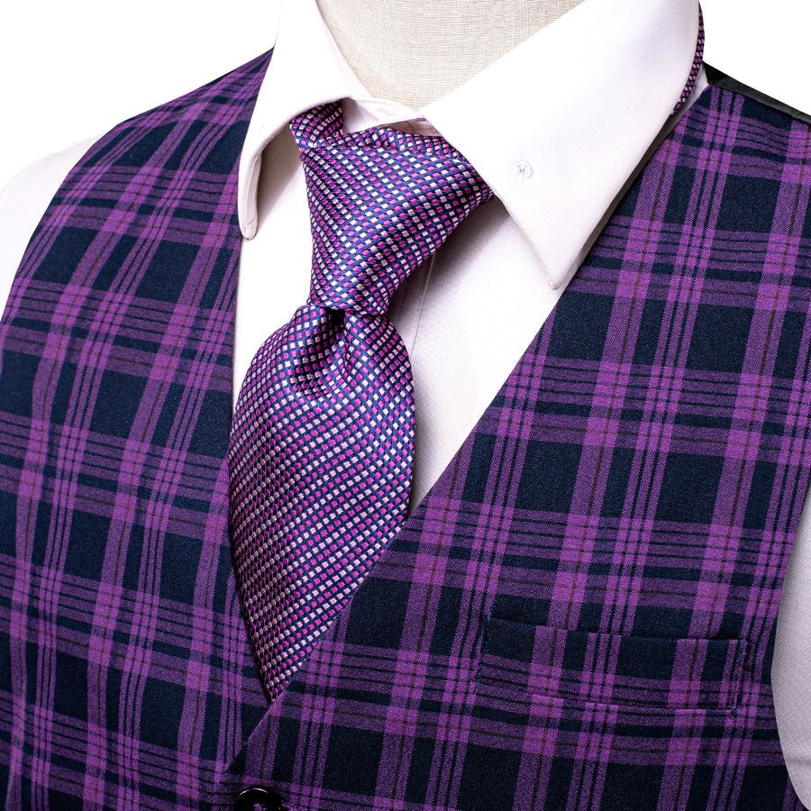 Black Purple Plaid Wool Splicing Jacquard Men's Vest Set vest set - Sophisticated Gentlemen
