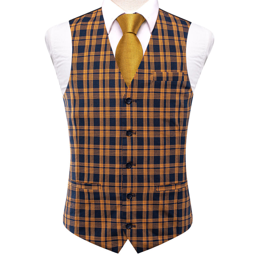 Blue Orange Plaid Splicing Jacquard Vest Set vest set M (Chest 42") - Sophisticated Gentlemen