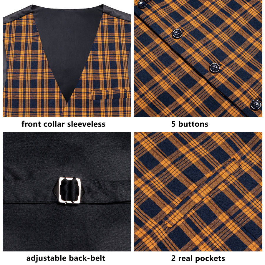Blue Orange Plaid Splicing Jacquard Vest Set vest set - Sophisticated Gentlemen