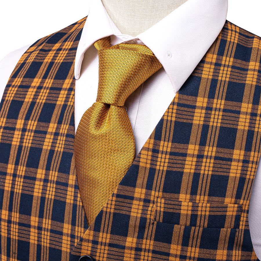 Blue Orange Plaid Splicing Jacquard Vest Set vest set - Sophisticated Gentlemen