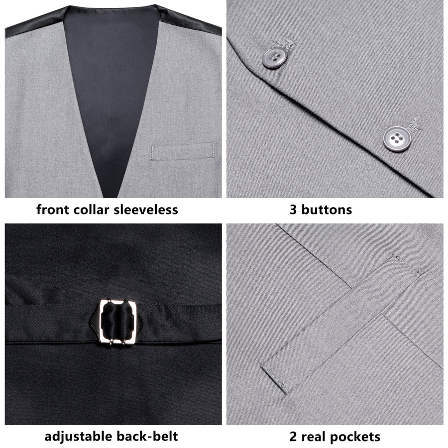 Gray Solid Splicing Jacquard Men's Vest Set vest set - Sophisticated Gentlemen