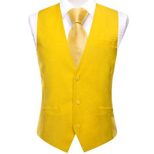 Butterscotch Yellow Solid Splicing Jacquard Men's Vest vest set S (Chest 40")   - Sophisticated Gentlemen