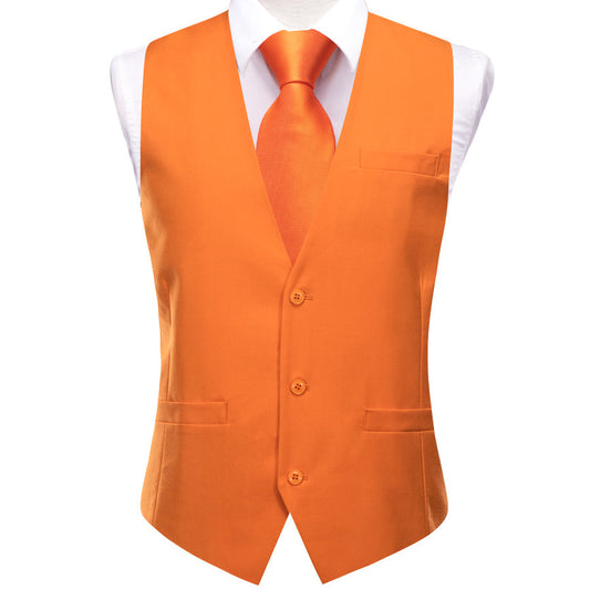 Carrot Orange Solid Splicing Jacquard Men's Vest Set vest set S (Chest 40")   - Sophisticated Gentlemen