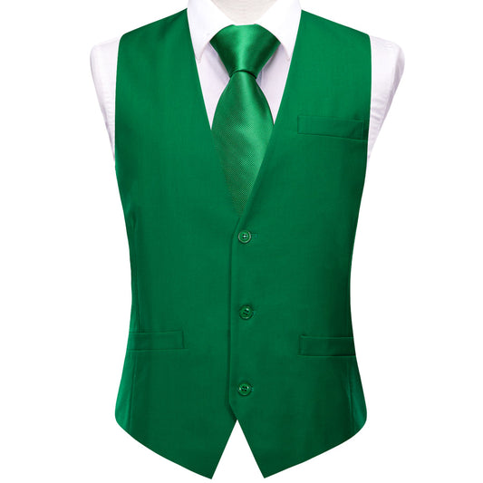 Emerald Green Solid Splicing Jacquard Men's Vest Set vest set S (Chest 40")   - Sophisticated Gentlemen