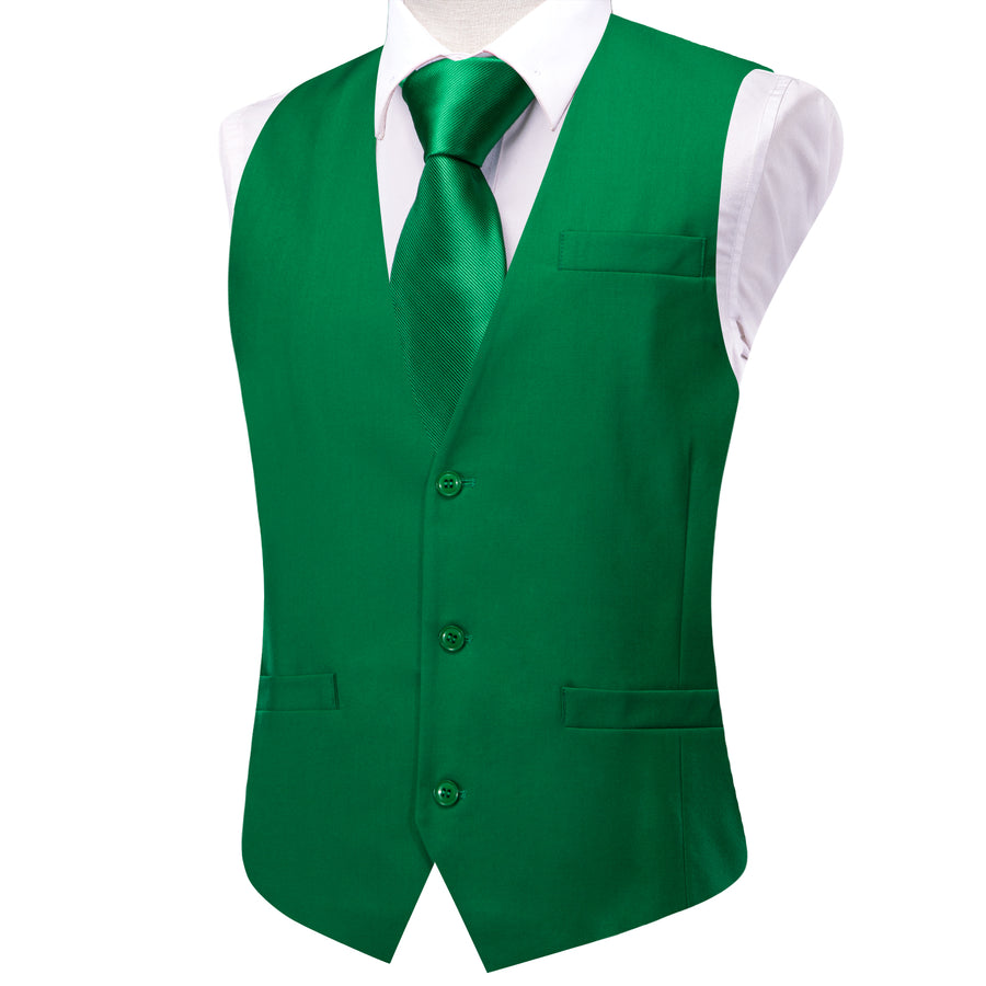 Emerald Green Solid Splicing Jacquard Men's Vest Set vest set - Sophisticated Gentlemen