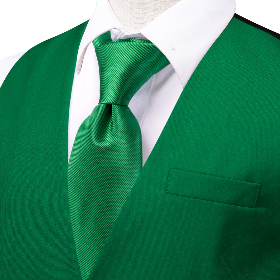 Emerald Green Solid Splicing Jacquard Men's Vest Set vest set - Sophisticated Gentlemen