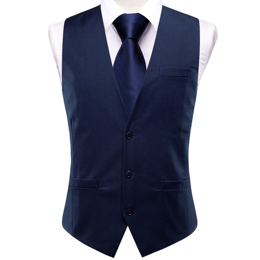 Denim Blue Solid Splicing Jacquard Men's Vest Set vest set S (Chest 40")   - Sophisticated Gentlemen