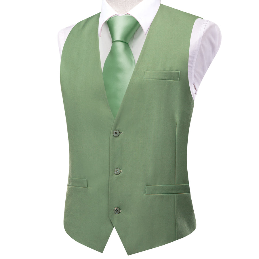 Sage Green Men's Solid Splicing Jacquard Vest Set vest set - Sophisticated Gentlemen