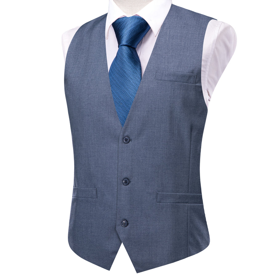 Slate Blue Solid Splicing Jacquard Vest Set vest set - Sophisticated Gentlemen