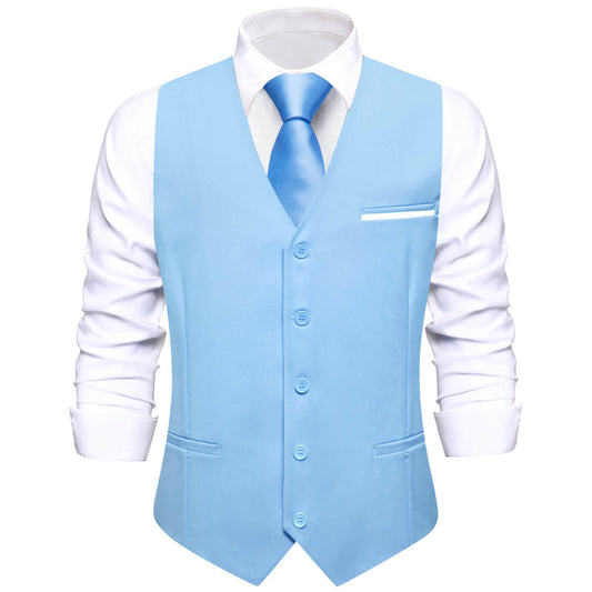 Baby Blue Solid Silk Vest Set vest set S (Chest 40")   - Sophisticated Gentlemen