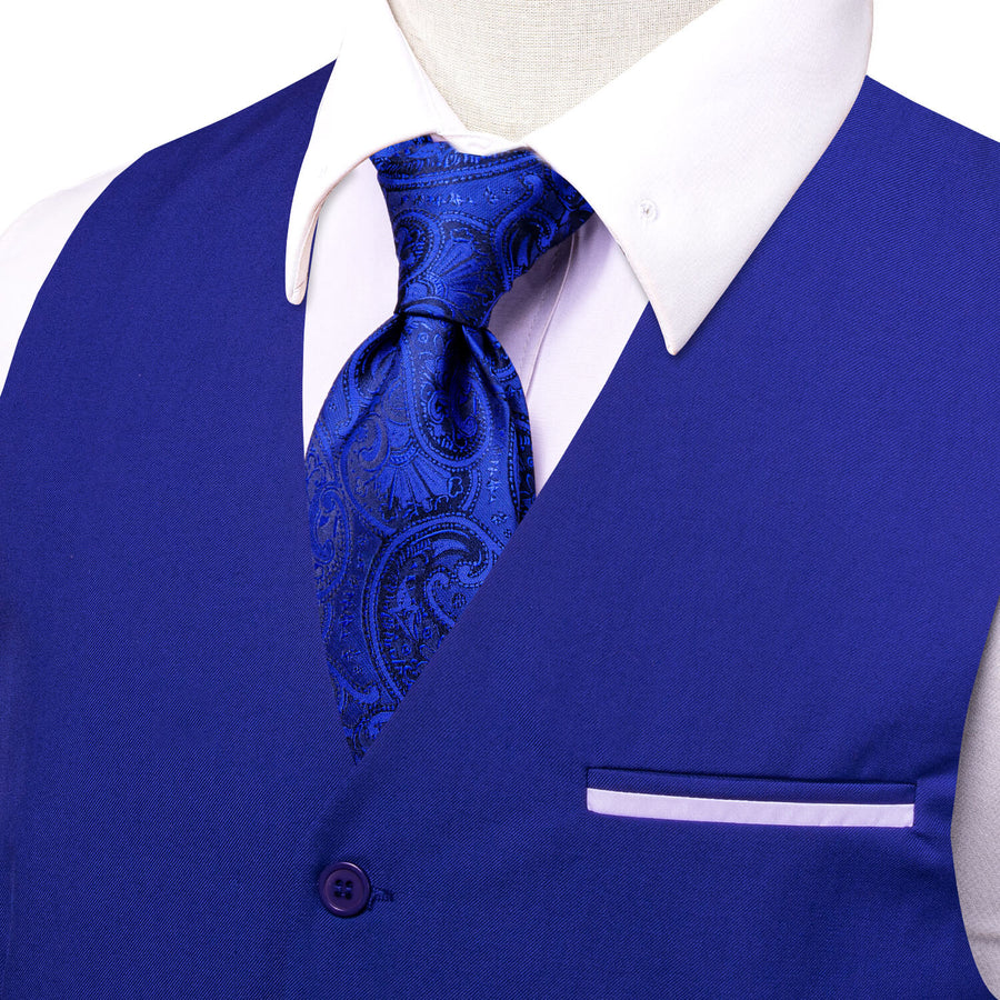 Cobalt Blue Solid Silk Vest Set vest set - Sophisticated Gentlemen