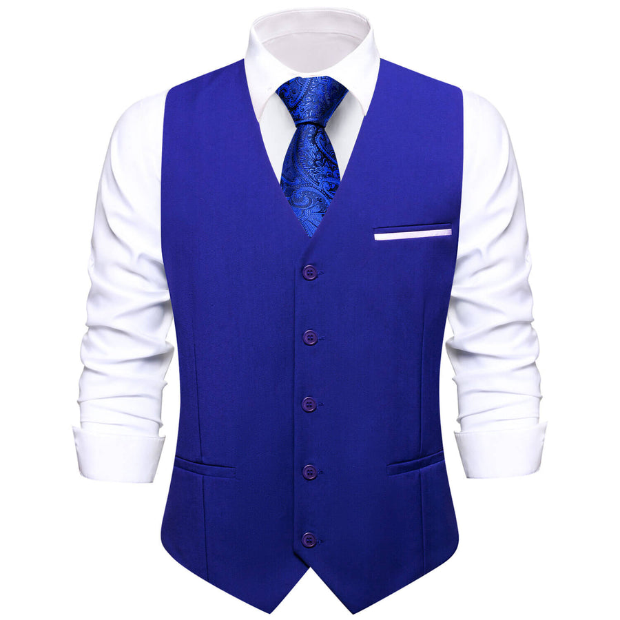 Cobalt Blue Solid Silk Vest Set vest set S (Chest 40") - Sophisticated Gentlemen
